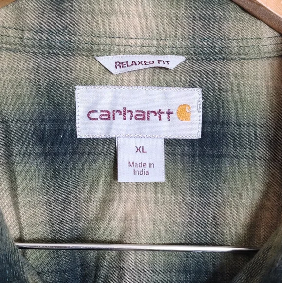 Carhartt Green Plaid Button-Up Shirt Pearl Snap Buttons - Picture 3 of 7